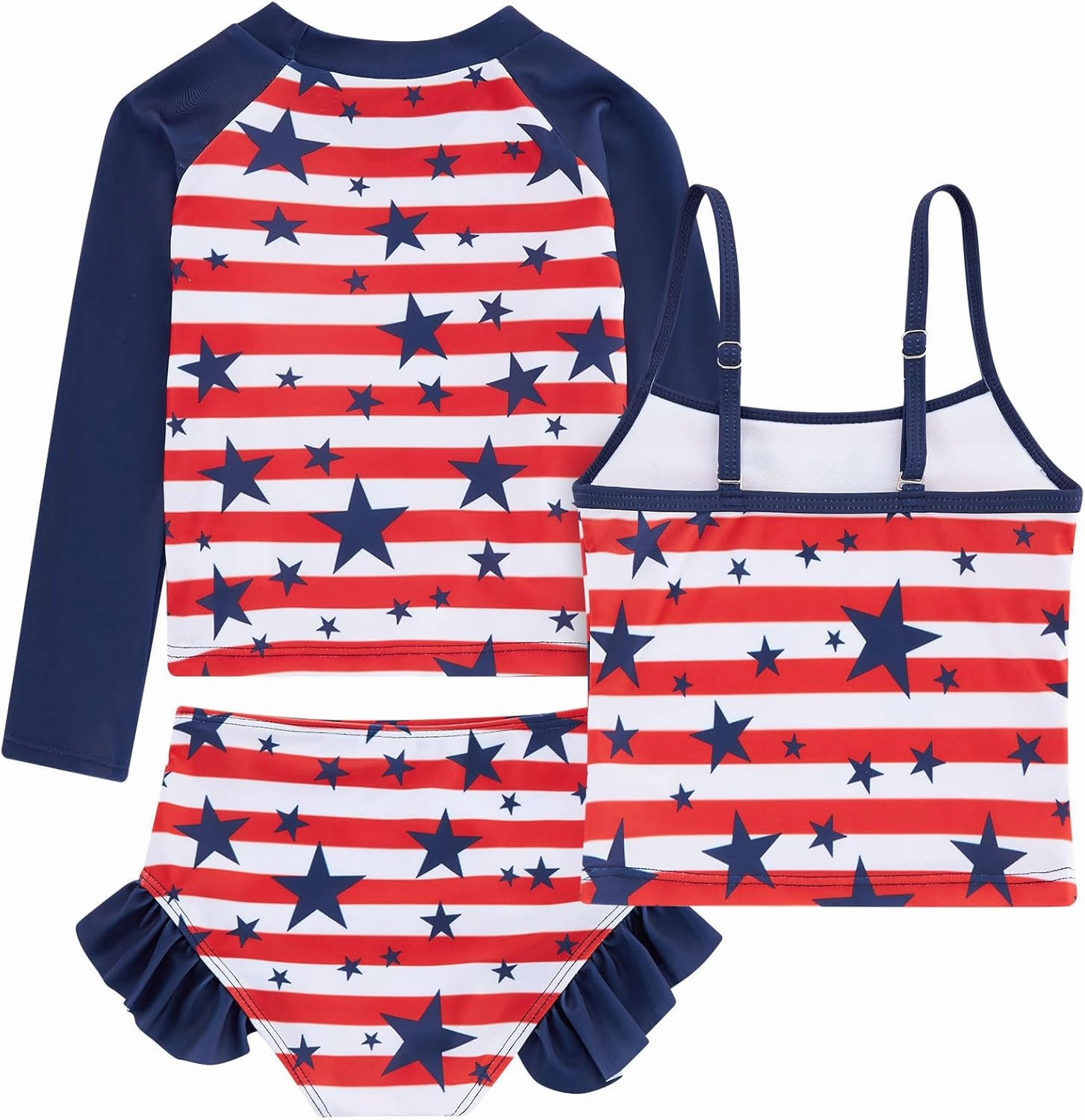 Funnycokid Girls Swimsuit 3 Pieces Long Sleeve Rash Guard Set Tankini Bathing Suits Summer Kids Swimwear 3-10 Years
