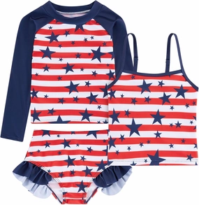 Funnycokid Girls Swimsuit 3 Pieces Long Sleeve Rash Guard Set Tankini Bathing Suits Summer Kids Swimwear 3-10 Years