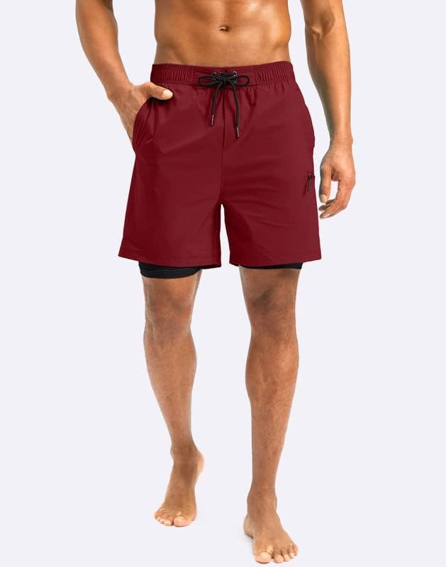G Gradual Mens Swim Trunks with Compression Liner 5 inch Inseam Quick Dry Bathing Suits with Zipper Pocket-No Thigh Chafing