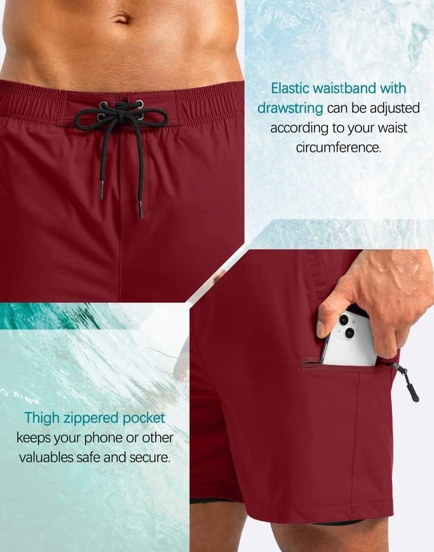 G Gradual Mens Swim Trunks with Compression Liner 5 inch Inseam Quick Dry Bathing Suits with Zipper Pocket-No Thigh Chafing