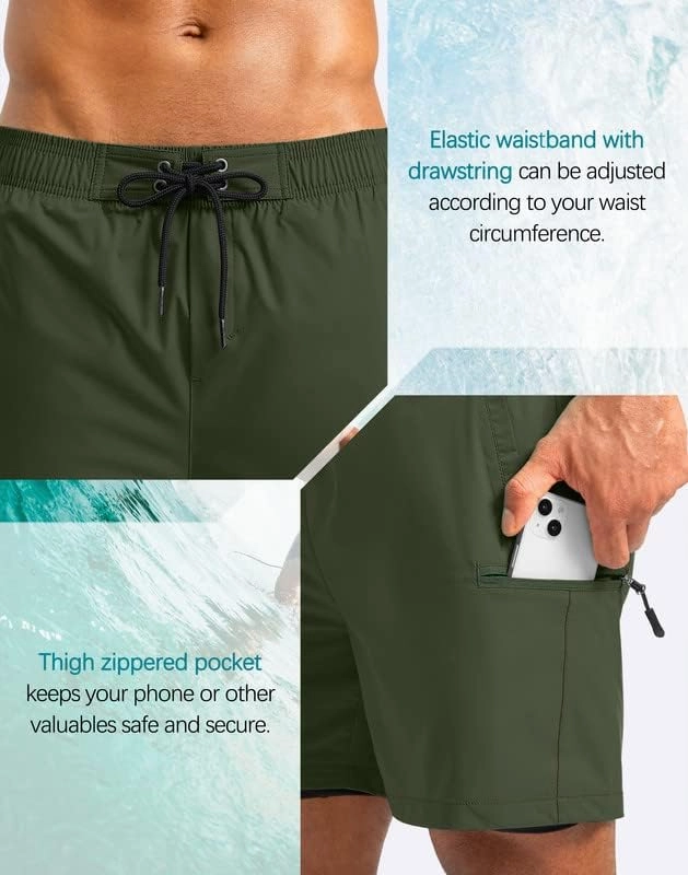 G Gradual Mens Swim Trunks with Compression Liner 5 inch Inseam Quick Dry Bathing Suits with Zipper Pocket-No Thigh Chafing