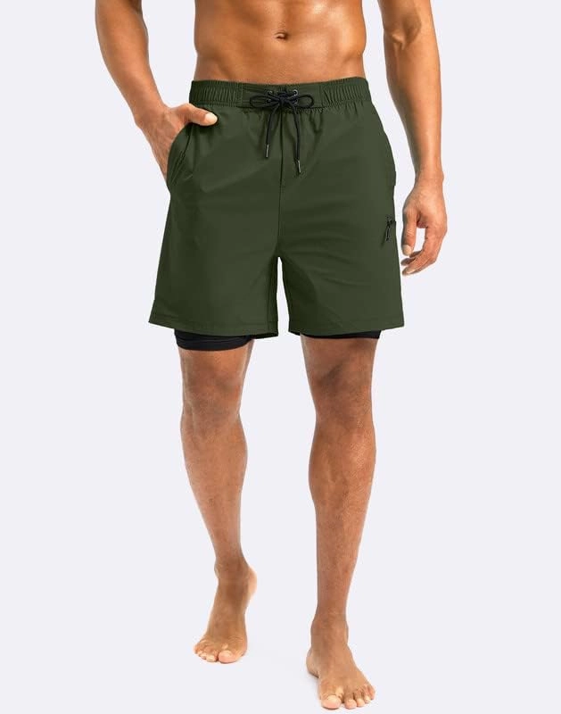 G Gradual Mens Swim Trunks with Compression Liner 5 inch Inseam Quick Dry Bathing Suits with Zipper Pocket-No Thigh Chafing