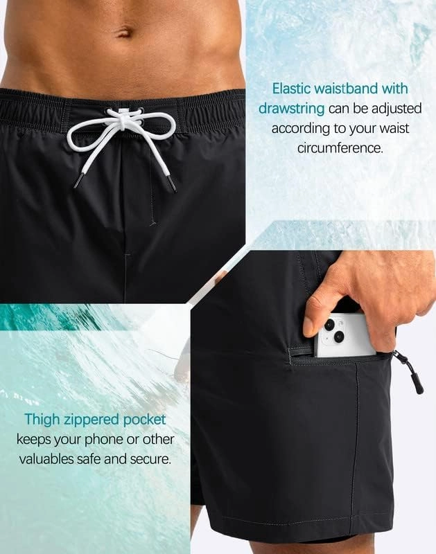 G Gradual Mens Swim Trunks with Compression Liner 5 inch Inseam Quick Dry Bathing Suits with Zipper Pocket-No Thigh Chafing