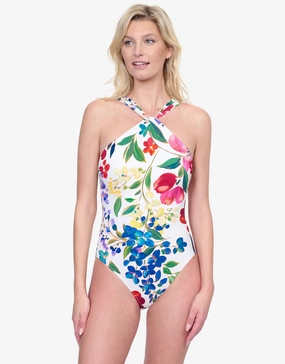 Garden Dream High Neck Swimsuit - Off White