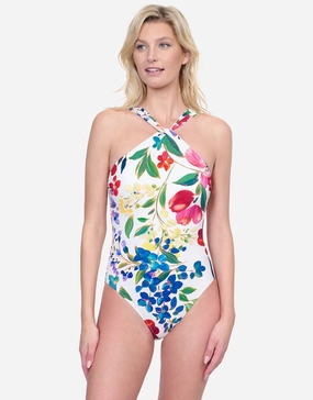 Garden Dream High Neck Swimsuit - Off White