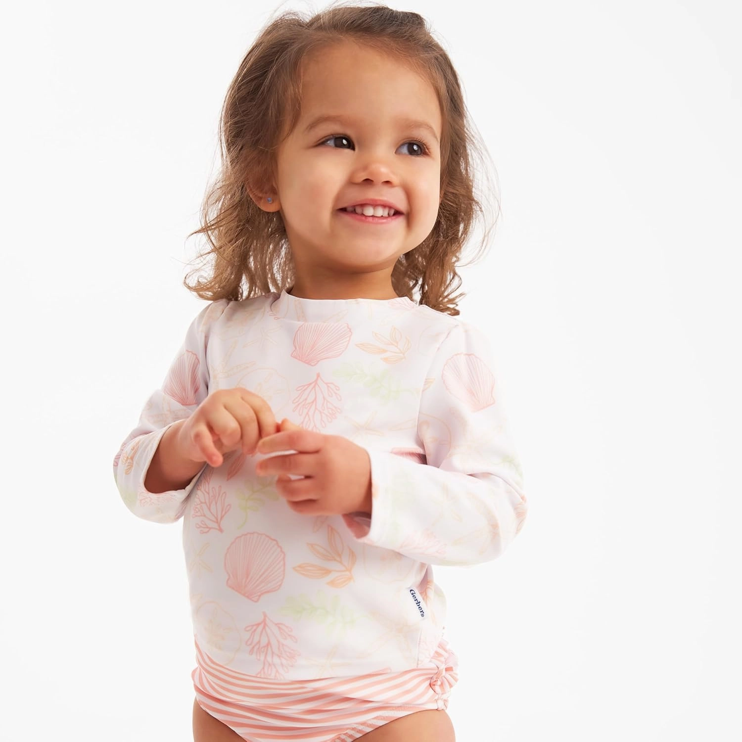 Gerber Girls' Baby Toddler Long Sleeved Rashguard Swim Bathing Suit Set