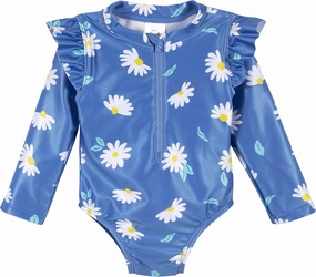 Gerber Girls' Toddler Long Sleeve One Piece Rashguard Swimsuit