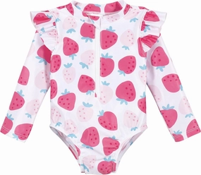 Gerber Girls' Toddler Long Sleeve One Piece Rashguard Swimsuit
