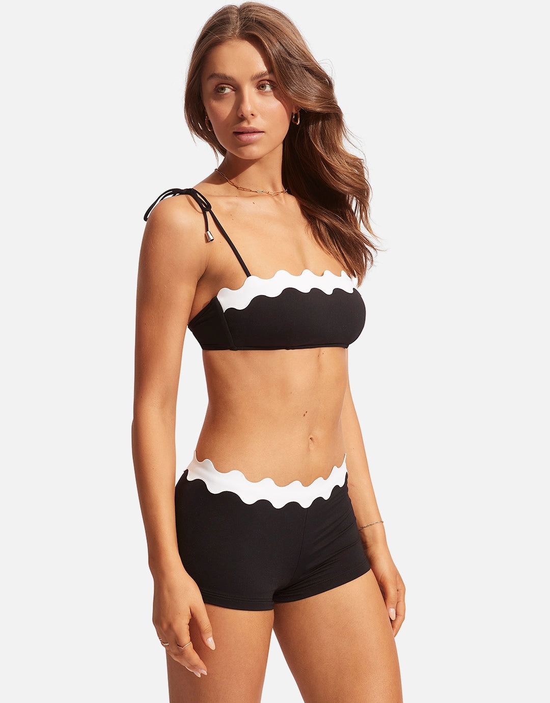 Gia Ric Rac Bustier Bandeau Bikini Top - Black