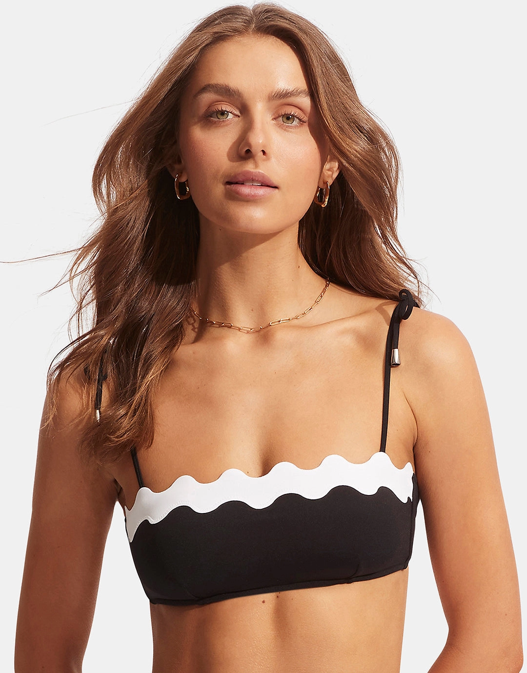 Gia Ric Rac Bustier Bandeau Bikini Top - Black