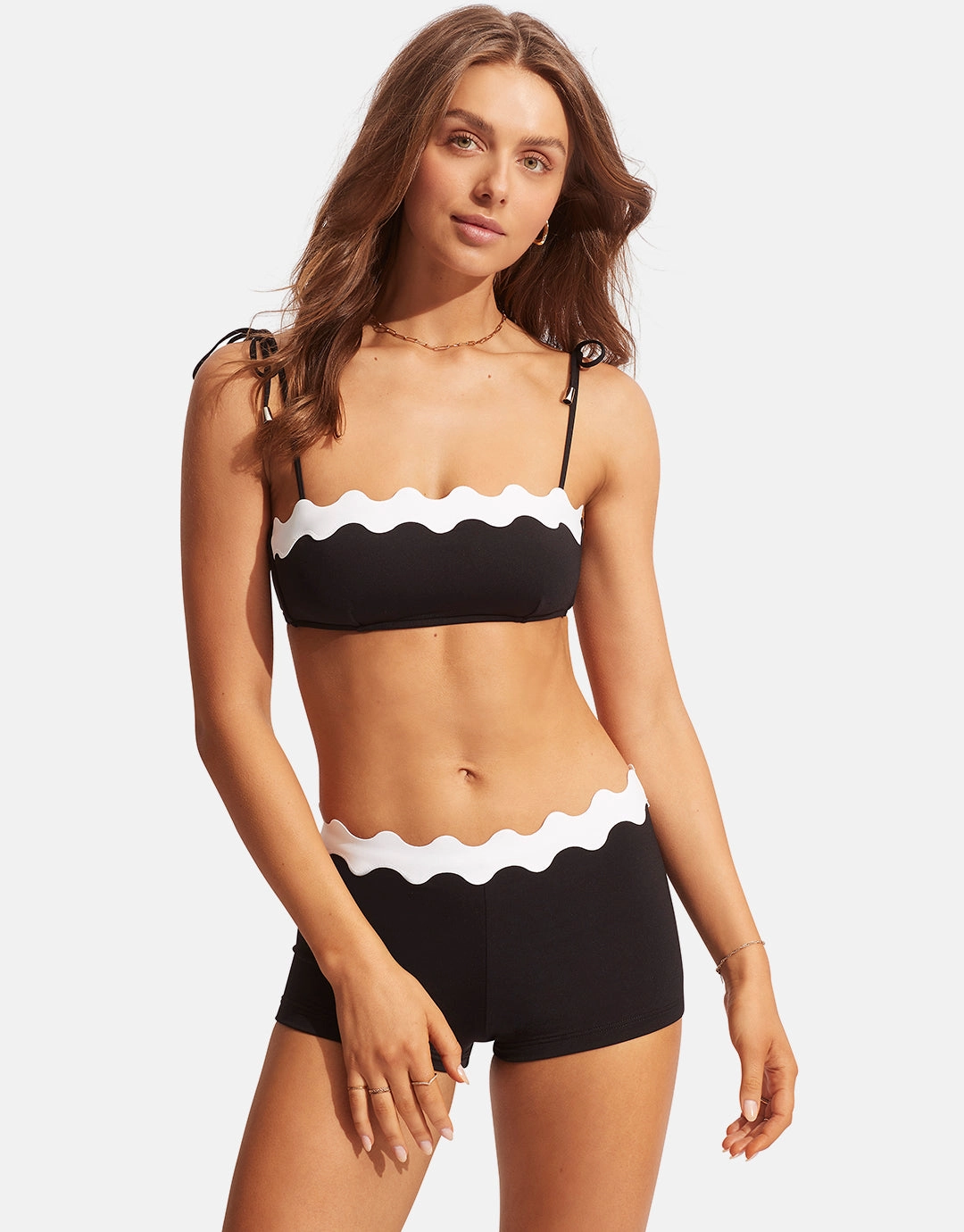 Gia Ric Rac Bustier Bandeau Bikini Top - Black