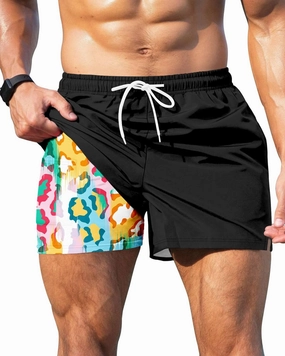GIISAM Men's Swim Trunks, Bathing Suit 4 inch Inseam Quick Dry Swimsuit Beach Shorts with Compression Liner