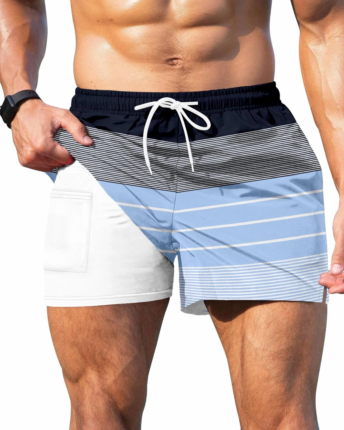 GIISAM Men's Swim Trunks, Bathing Suit 4 inch Inseam Quick Dry Swimsuit Beach Shorts with Compression Liner