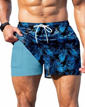 GIISAM Men's Swim Trunks, Bathing Suit 4 inch Inseam Quick Dry Swimsuit Beach Shorts with Compression Liner