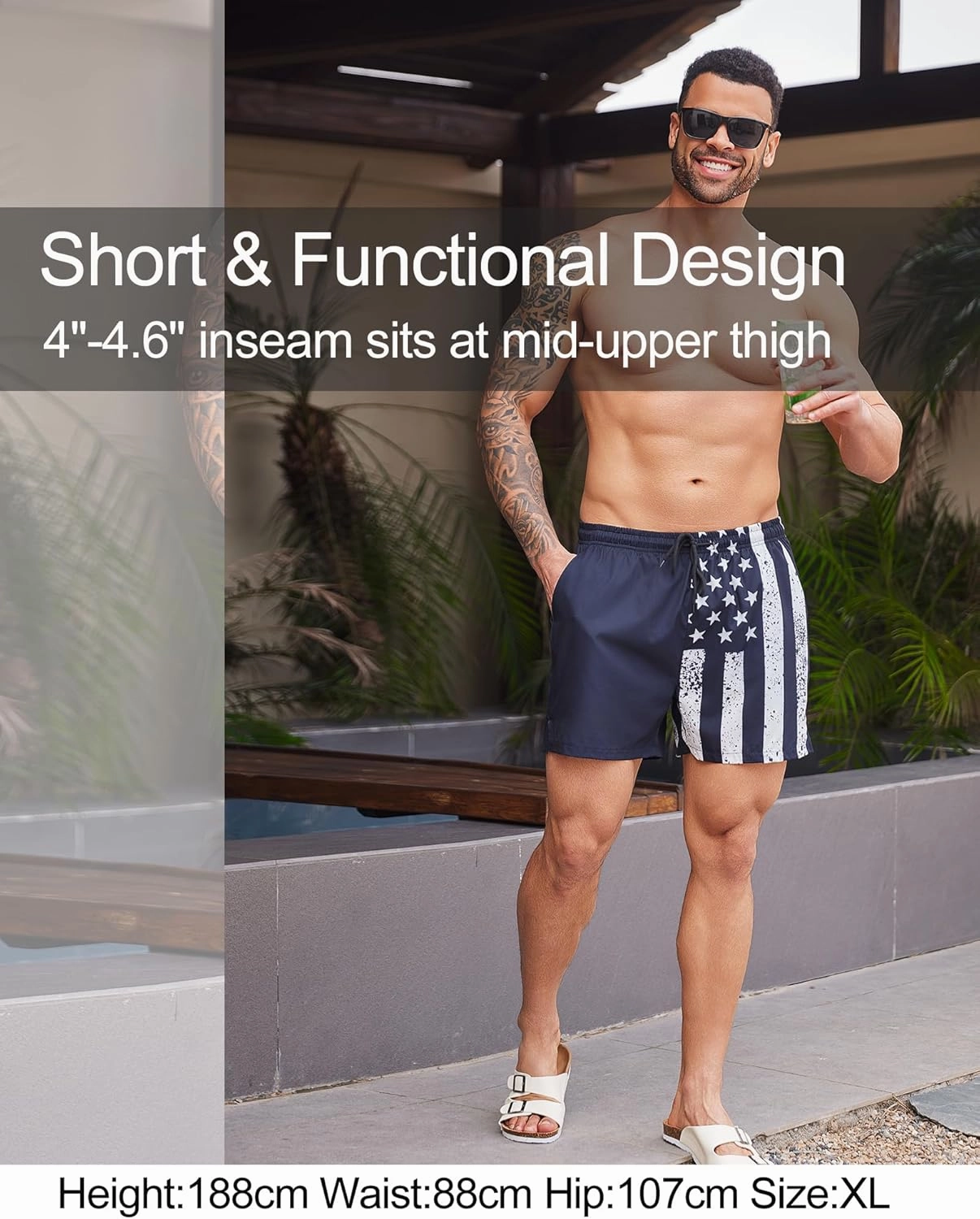 GIISAM Men's Swim Trunks, Bathing Suit 4 inch Inseam Quick Dry Swimsuit Beach Shorts with Compression Liner