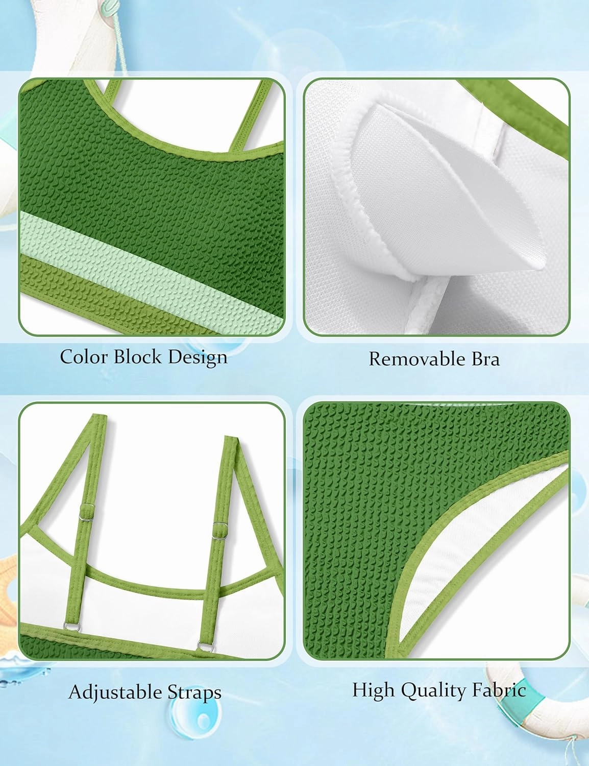 Girls Bathing Suit Color-Block Adjustable Straps Bikini Sets Girls Two Piece Swimsuits with Chest Pad Swimwear 7-18T