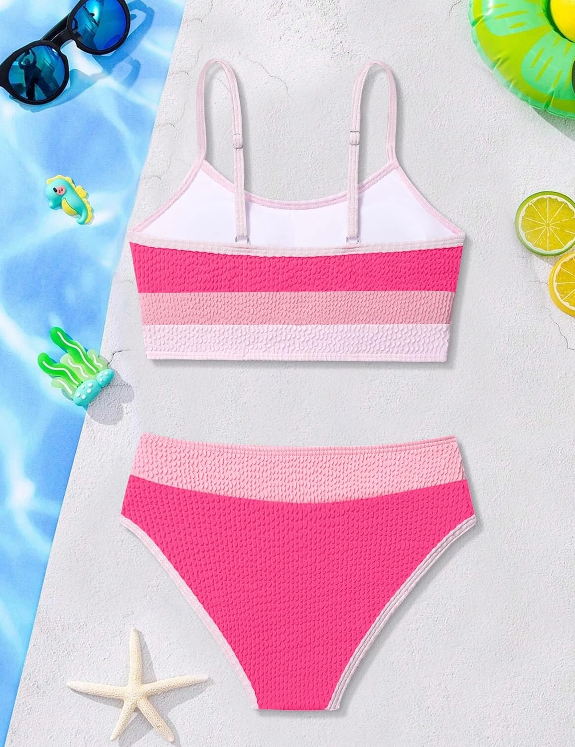 Girls Bathing Suit Color-Block Adjustable Straps Bikini Sets Girls Two Piece Swimsuits with Chest Pad Swimwear 7-18T