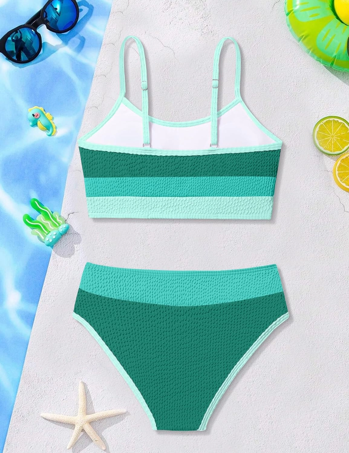 Girls Bathing Suit Color-Block Adjustable Straps Bikini Sets Girls Two Piece Swimsuits with Chest Pad Swimwear 7-18T