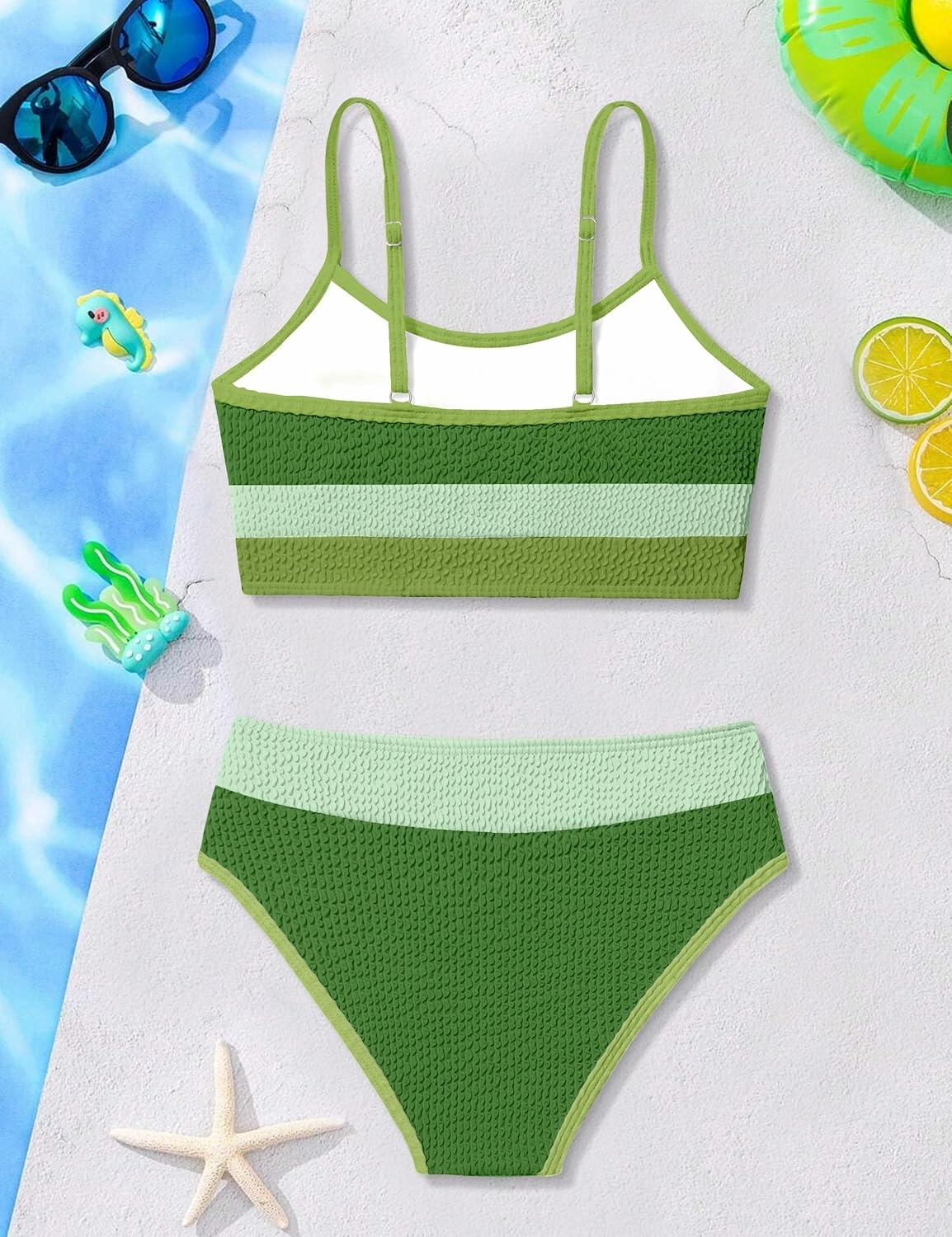 Girls Bathing Suit Color-Block Adjustable Straps Bikini Sets Girls Two Piece Swimsuits with Chest Pad Swimwear 7-18T