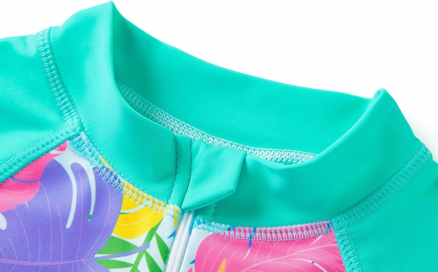 Girls Long Sleeve Rash Guard One Piece Swimsuit - Mermaid Checker Face Zipper Front Toddler Bathing Suit 2T-10