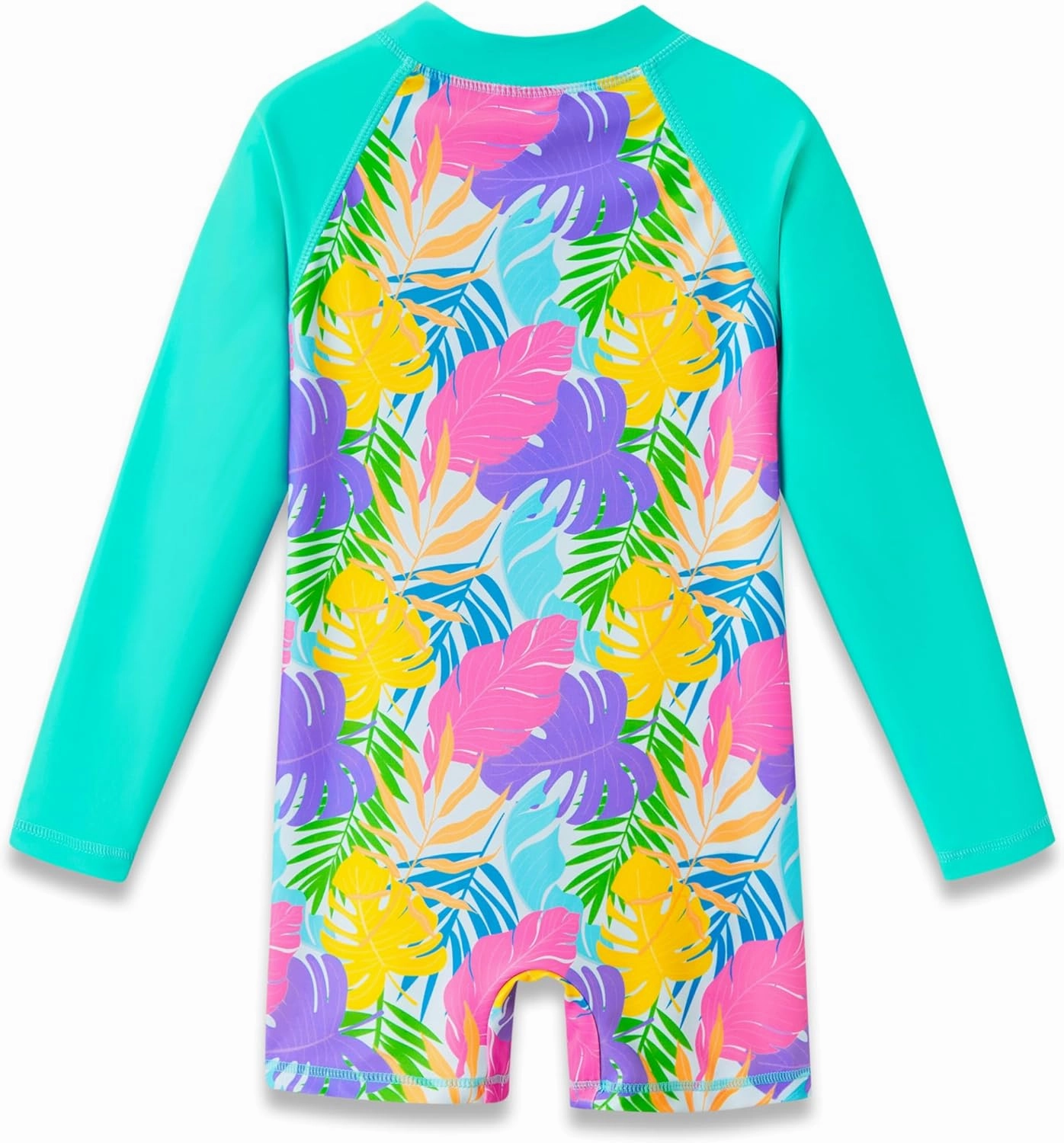 Girls Long Sleeve Rash Guard One Piece Swimsuit - Mermaid Checker Face Zipper Front Toddler Bathing Suit 2T-10
