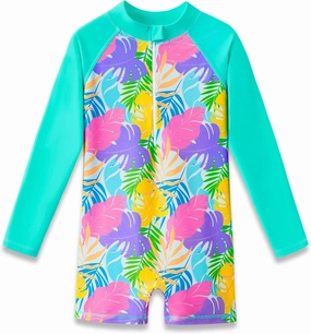 Girls Long Sleeve Rash Guard One Piece Swimsuit - Mermaid Checker Face Zipper Front Toddler Bathing Suit 2T-10