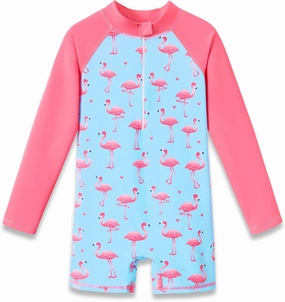Girls Long Sleeve Rash Guard One Piece Swimsuit - Mermaid Checker Face Zipper Front Toddler Bathing Suit 2T-10