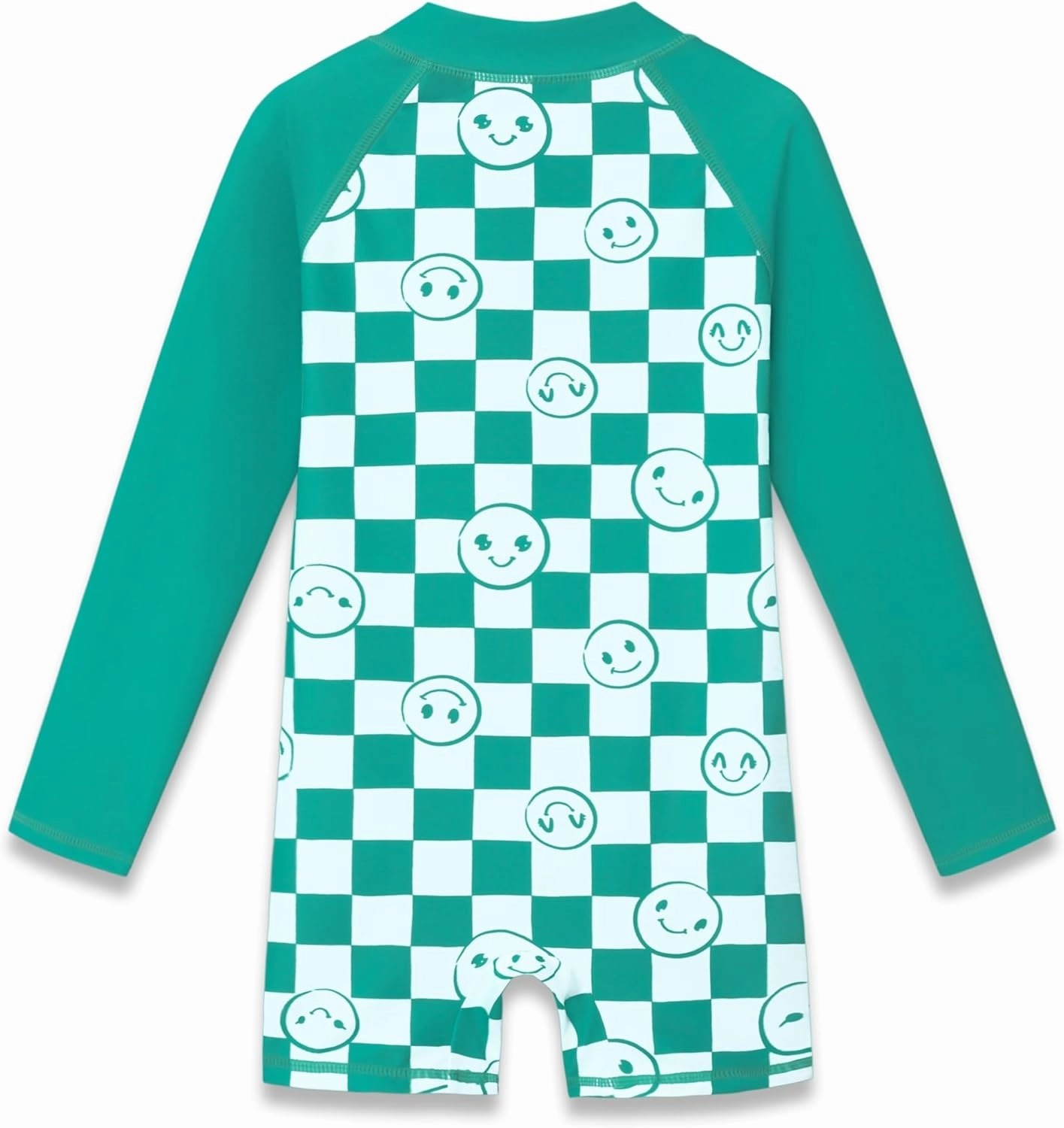 Girls Long Sleeve Rash Guard One Piece Swimsuit - Mermaid Checker Face Zipper Front Toddler Bathing Suit 2T-10
