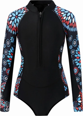 Girls Long Sleeve Rashguard Swimsuit UV Protection One-Piece Swimwear Bathing Suit