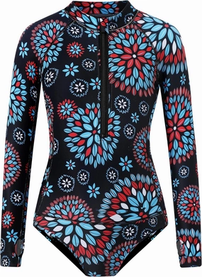 Girls Long Sleeve Rashguard Swimsuit UV Protection One-Piece Swimwear Bathing Suit