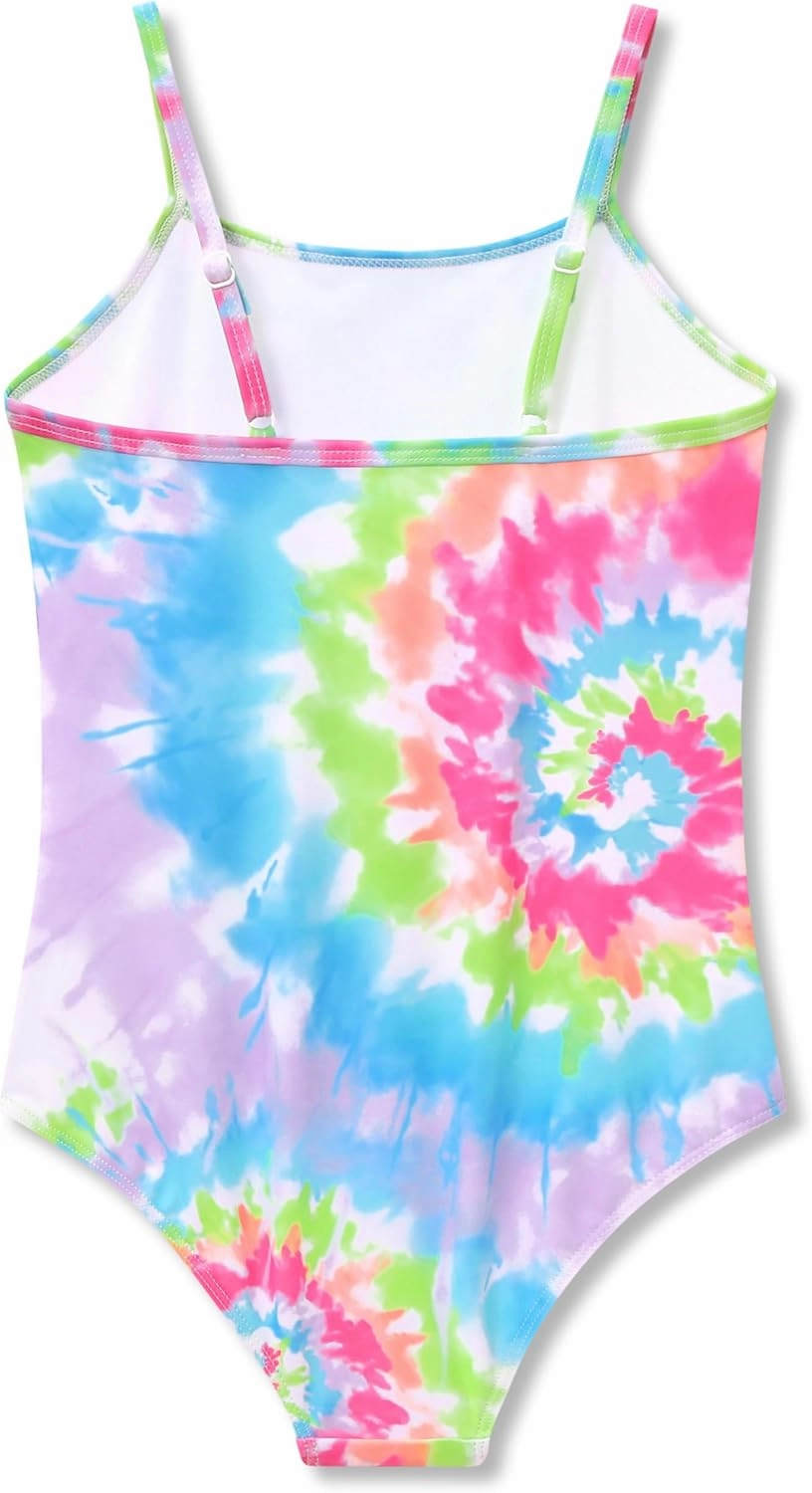 Girls One Piece Swimsuit - Adjustable Strap, Checked Face & Mermaid Print Toddler Ruffle Bathing Suit Size 2T-10