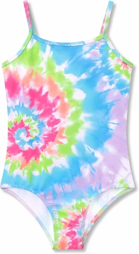 Girls One Piece Swimsuit - Adjustable Strap, Checked Face & Mermaid Print Toddler Ruffle Bathing Suit Size 2T-10