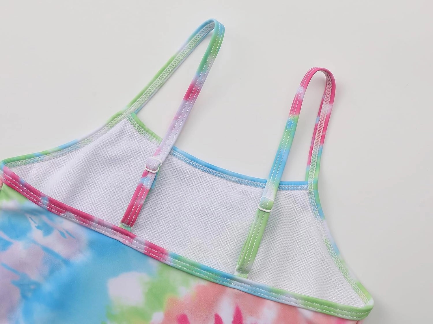 Girls One Piece Swimsuit - Adjustable Strap, Checked Face & Mermaid Print Toddler Ruffle Bathing Suit Size 2T-10