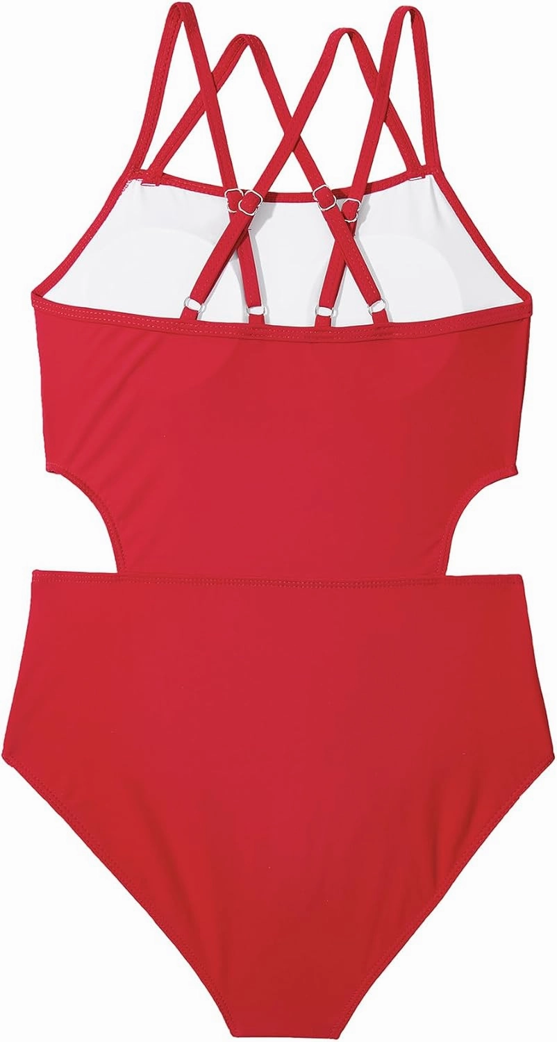 Girls One Piece Swimsuits Bathing Suit for Teens Cut Out Cute Girls' One-Piece Swimwear Criss Cross for Kids Summer Beach
