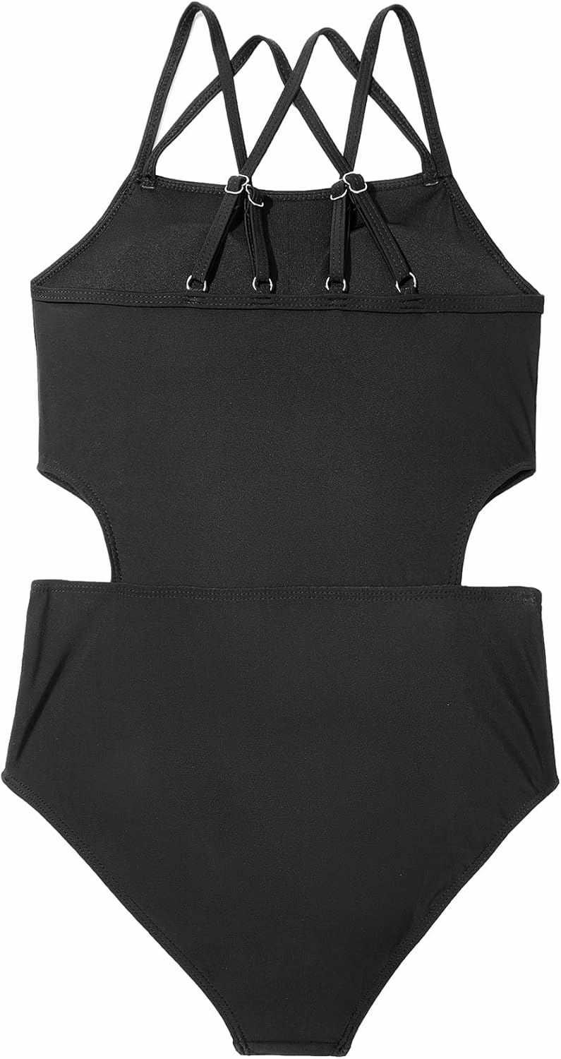 Girls One Piece Swimsuits Bathing Suit for Teens Cut Out Cute Girls' One-Piece Swimwear Criss Cross for Kids Summer Beach