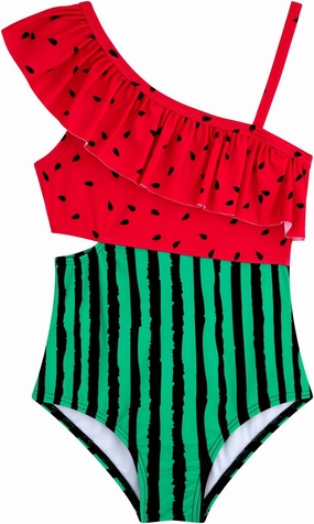 Girls One Piece Swimsuits Cutout Ruffle Bathing Suit Quick Dry Beach Swimwear with Adjustable Strap 5-14 Years