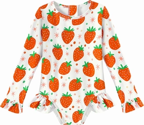 Girls One Piece Swimsuits Long Sleeve Ruffle Zipper Bathing Suit Cute Kids UPF 50  Rashguard Swimwear 1-6 Years