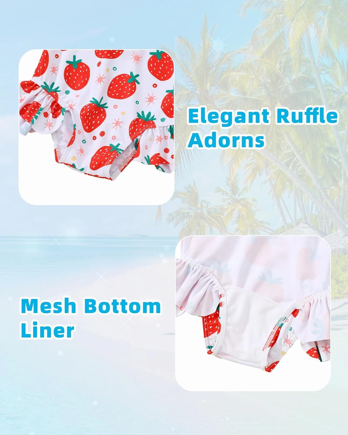 Girls One Piece Swimsuits Long Sleeve Ruffle Zipper Bathing Suit Cute Kids UPF 50  Rashguard Swimwear 1-6 Years
