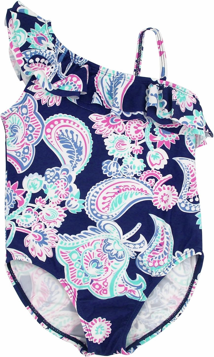 Girls One Piece Swimsuits One Shoulder Ruffle Swimwear Floral Bathing Suit