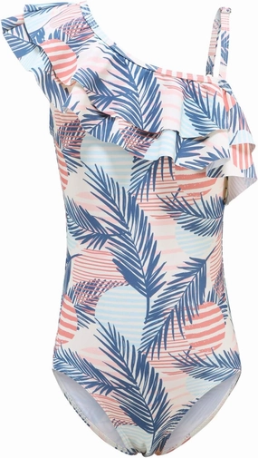 Girls One Piece Swimsuits One Shoulder Ruffle Swimwear Floral Bathing Suit