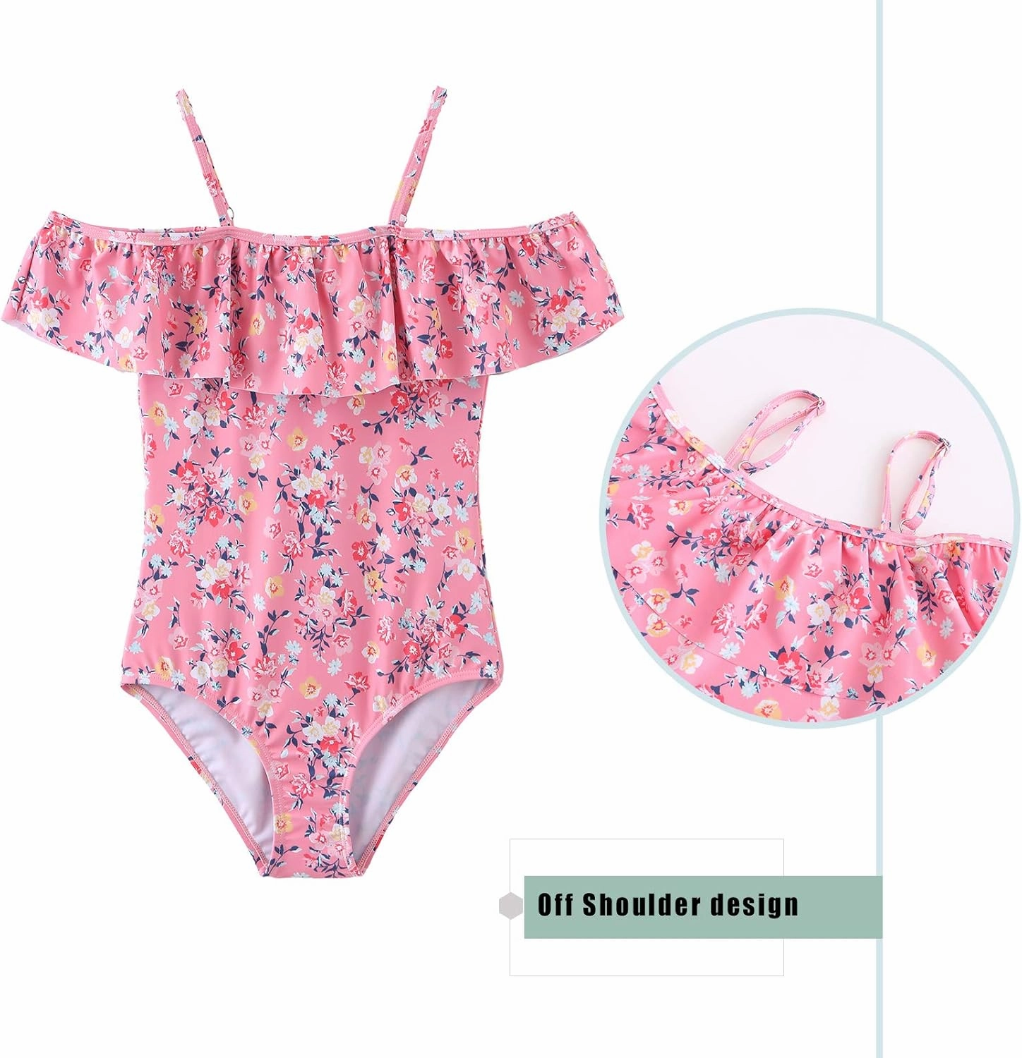 Girls One Piece Swimsuits One Shoulder Ruffle Swimwear Floral Bathing Suit