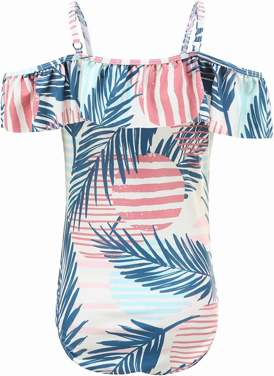 Girls One Piece Swimsuits One Shoulder Ruffle Swimwear Floral Bathing Suit