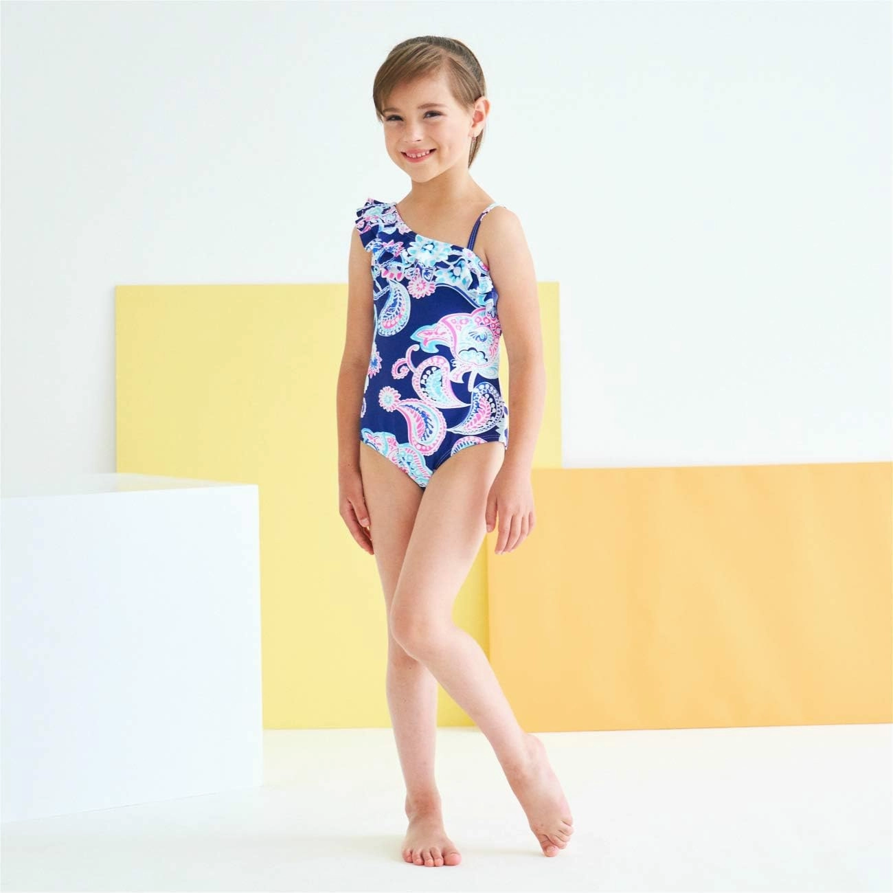 Girls One Piece Swimsuits One Shoulder Ruffle Swimwear Floral Bathing Suit