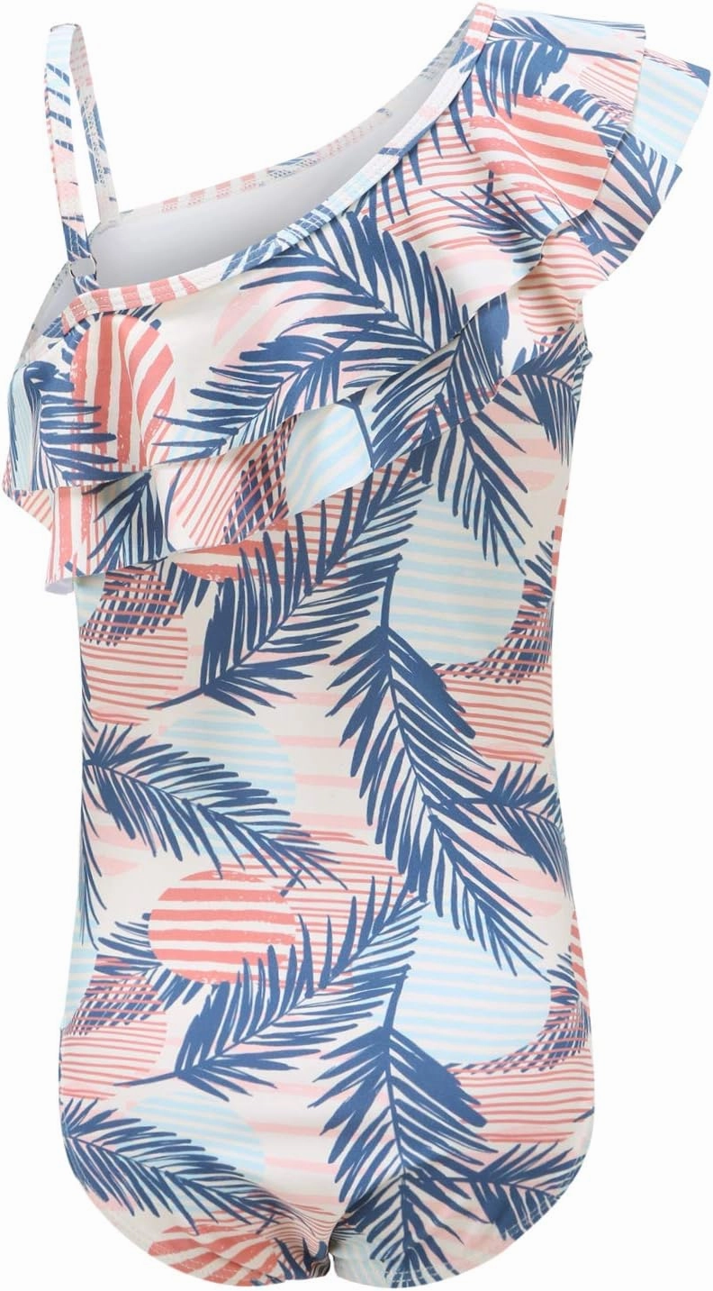 Girls One Piece Swimsuits One Shoulder Ruffle Swimwear Floral Bathing Suit