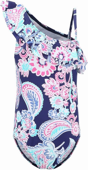 Girls One Piece Swimsuits One Shoulder Ruffle Swimwear Floral Bathing Suit