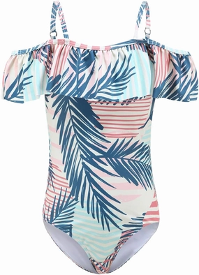 Girls One Piece Swimsuits One Shoulder Ruffle Swimwear Floral Bathing Suit