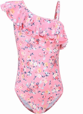 Girls One Piece Swimsuits One Shoulder Ruffle Swimwear Floral Bathing Suit