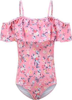 Girls One Piece Swimsuits One Shoulder Ruffle Swimwear Floral Bathing Suit