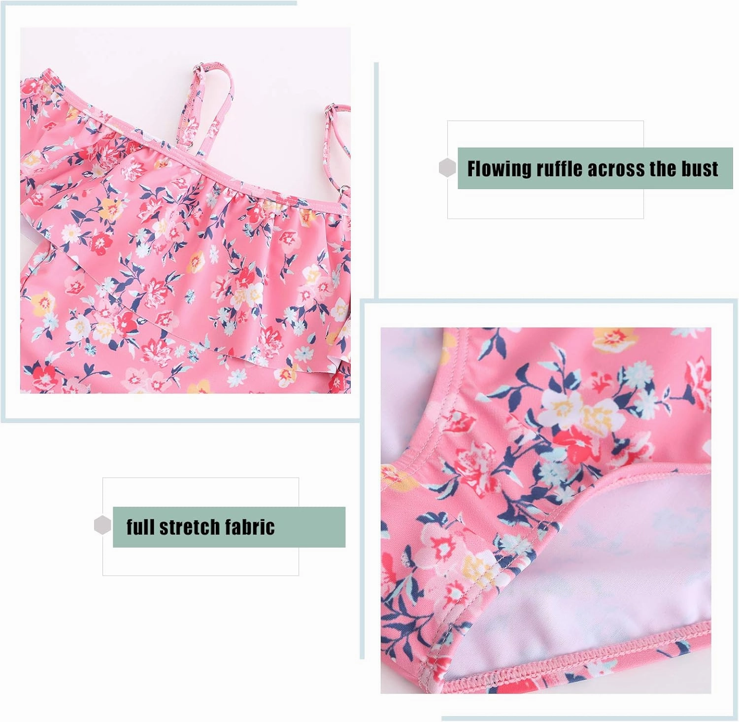 Girls One Piece Swimsuits One Shoulder Ruffle Swimwear Floral Bathing Suit