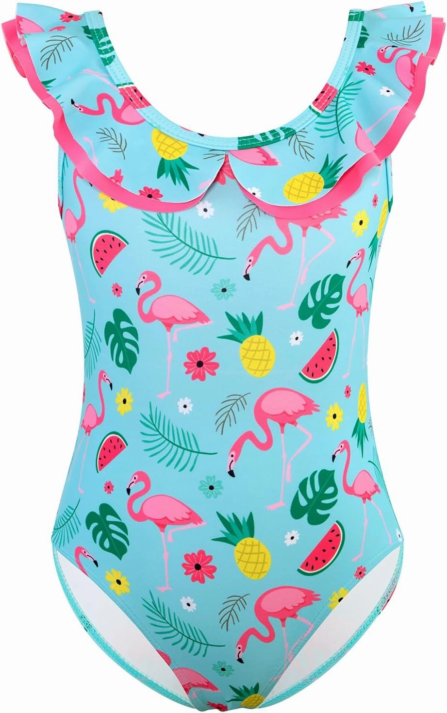 Girls One Piece Swimsuits Quick Dry Toddler Bathing Suits Cute Ruffled Round Neck Beach Swimwear 3-10 Years